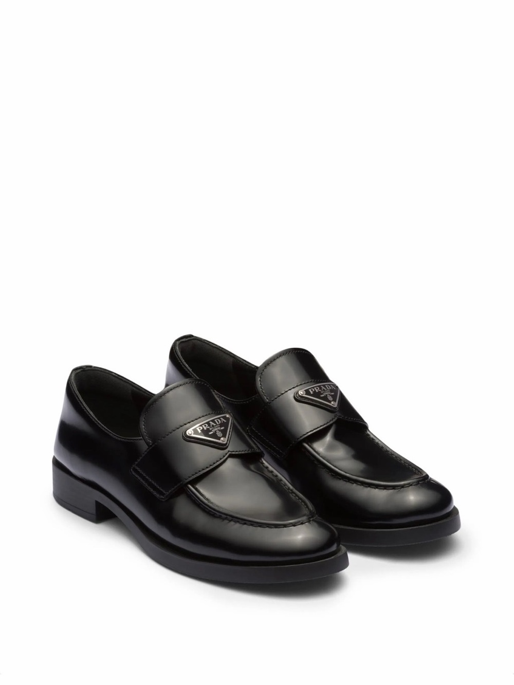 Prada Black Leather Penny Strap Loafers with Logo Plaquel
